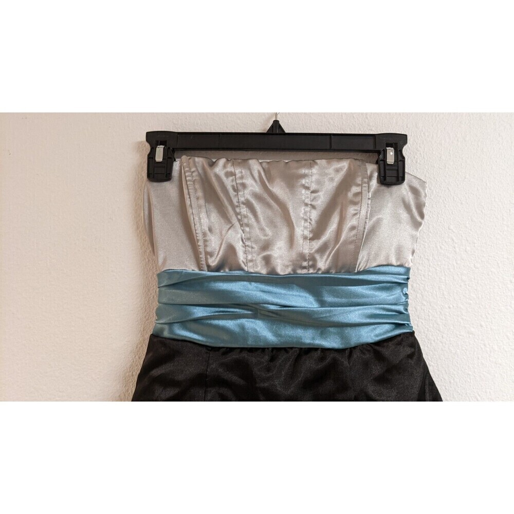 Women's Speechless Black/Silver/Blue Strapless Bubble Hem Dress W/Pick-Ups 3 - Picture 2 of 11